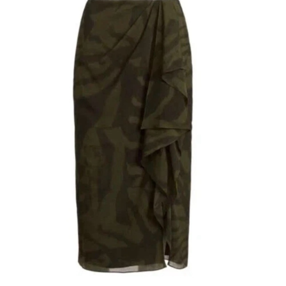 Lauren Ralph Lauren Petite Zebra-Print Crinkle Georgette Midi Skirt, Olive, 8